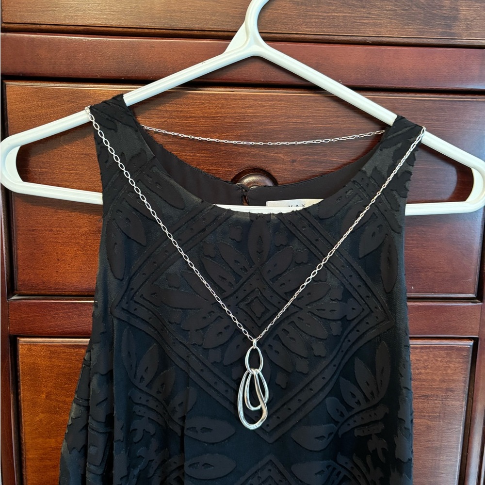 Stella & Dot Double Teardrop Necklace – Long Silver Tone Statement Pendant